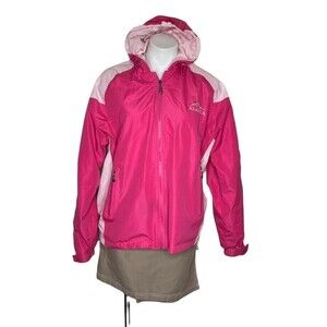 ALASKA Jacket Fleece Lined Pink Hoodie Coated Polyester Color Block Size Small